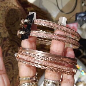 New PLUS SIZE Lot of 4 Rose Gold Bangles Bundle And Huge J-LO HOOP EARRINGS NWOT